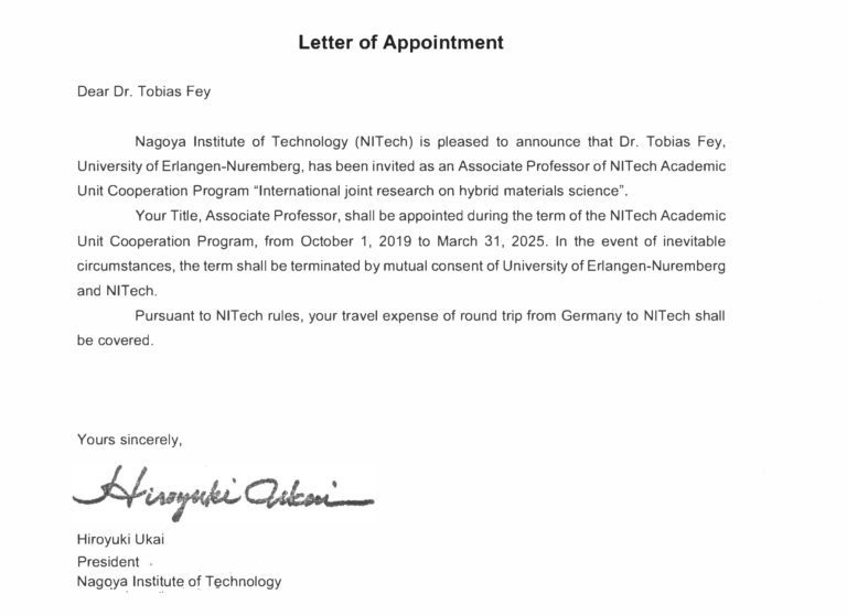 Dr. Tobias Fey appointed Associate Professor at the Nagoya Institute of Technology (NITech)