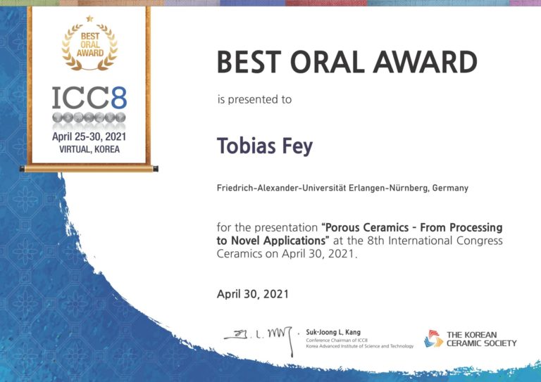 Dr. Tobias Fey awarded for Best Oral Presentation at the ICC8