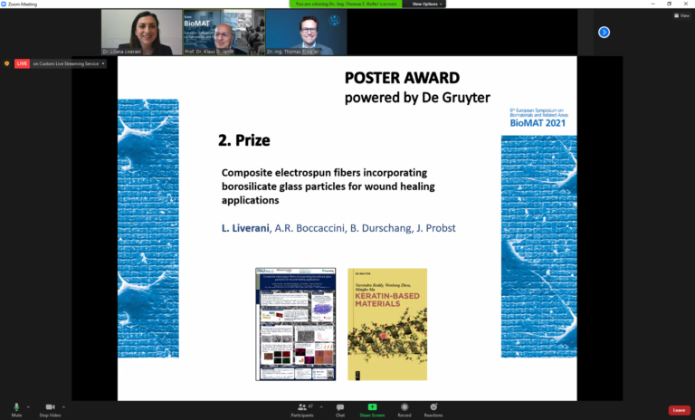 Dr. Liliana Liverani receives poster award at Euro BioMAT 2021 conference