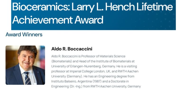 Prof. A. R. Boccaccini to receive the Larry L. Hench Lifetime Achievement Award